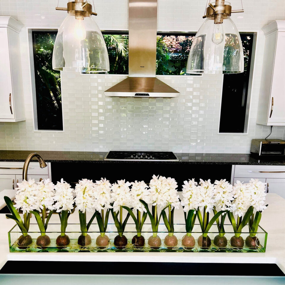 Weiß Hyacinths Glas Plate Pflanzgefäß
